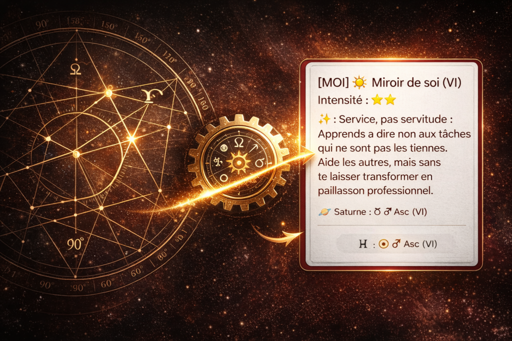 Schéma de conversion des données astronomiques NASA en événements d'agenda astrologique personnalisé pour la décision.